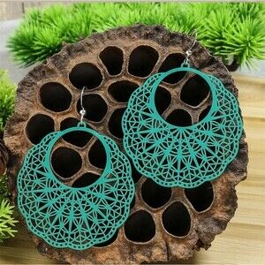 Turquoise filigree earrings stencil hollowed out earrings
